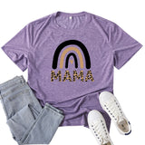 Boy Mama T Shirt Mama Leopard Print Rainbow Pattern Printed T-shirt