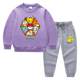Children Pokemon Pikachu Hoodie & Pant Set Sweater Suit Solid Color Cotton Warm Trend