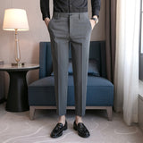 Men Trousers Thin Cropped Pants Men's Pure Color Simple Casual Suit Pants