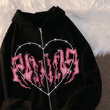 Skeleton Hoodie Winter Fleece Women's Long Sleeve Hoodie Heart-Shaped Clothes Printed Zipper
