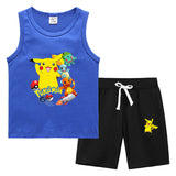 Children Pokemon Pikachu Tshirts & Shorts Summer Vest Middle Pants Sports Casual Thin Two Pieces