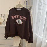 Diana Harvard Sweatshirt Vintage Towel Embroidery Fleece-Lined Crew Neck Sweater Pullover Top