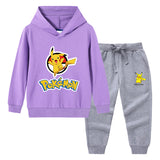 Children Pokemon Pikachu Hoodie & Pant Set Hooded Sweater Trousers Two-Piece Baby Cotton Sweater Set