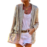 Women Bohemian Shirts Women's Winter Sequin Cardigan Top