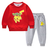 Children Pokemon Pikachu Hoodie & Pant Set Fleece Lined Padded Warm Keeping Winter Clothes Sweatershirt Suit