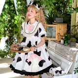 Gothic Lolita Harajuku Style Clothing Lolita Skirt Summer Cow Puff Short Sleeve Op Dress Cow Handle Everyday Dress