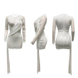 Autumn and Winter Nightclub Party Sequined Hollow Ribbon Sexy Dress