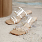 Nude Block Heel Sandals Summer Transparent Strap Sandals