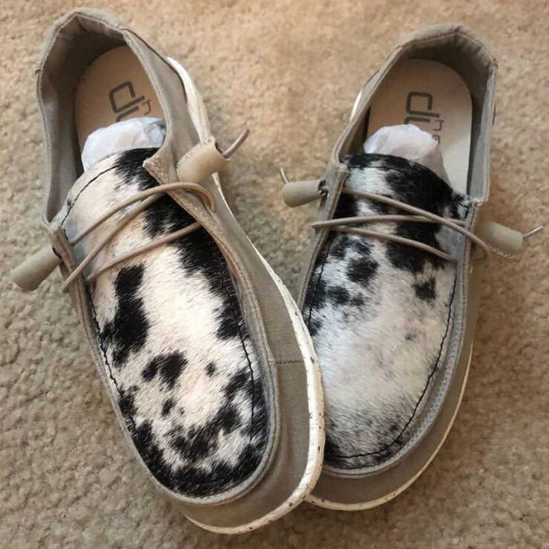 Cow Print Hey Dude Shoes Printed Pumps Women's Casual Shoes Canvas Shoes