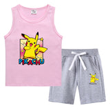 Children Pokemon Pikachu Tshirts & Shorts Vest Middle Pants Sports Casual Bottoming Shirt Two Pieces