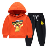 Children Pokemon Pikachu Hoodie & Pant Set Fleece Lined Padded Warm Keeping Winter Clothes Sweatershirt