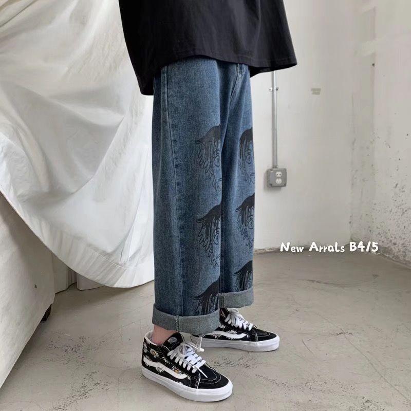 Anime Print Jeans Denim Pants Printed Boy Loose Denim Trousers Male