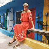 Women Dresses Bohemian Temperament Lace-up Embroidered Dress