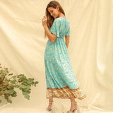 Beth Dutton Bohemian Dress Summer Spring Midi Dresses Short Sleeve V-neck Floral Dress