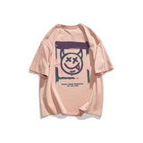 Men Tshirts Little Devil Smiley Face Printed Short-Sleeved T-shirt Men's Loose-Fitting plus Size Half-Length Sleeves Cotton Spring and Summer