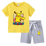 Children Pokemon Pikachu Tshirts & Shorts Cotton Children Short Sleeve Shorts Two Pieces