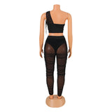 Kesha Black Dress Beauty Clothing Fashion Sexy Mesh See-through Irregular Top Two-Piece Set