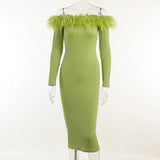 Emily Ratajkowski Dress Sexy Sheath Long Sleeve Feather Dress