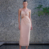 Music Festivals Rave Outfits Dress Spring/Summer Sexy Backless Spaghetti Straps Slim-Fit Oblique Shoulder Hollow Dress