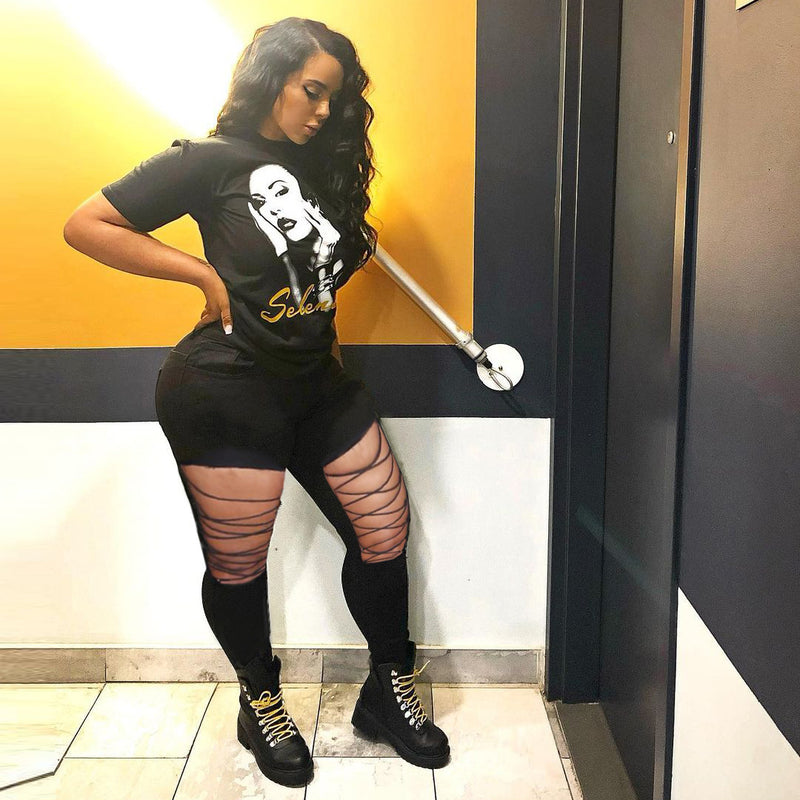 Women Plus Size Jeans High Elastic Slim Fit Slimming Denim Ripped Skinny Trousers