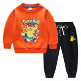 Children Pokemon Pikachu Hoodie & Pant Set Fleece Lined Padded Warm Keeping Winter Clothes Sweatershirt Suit Neutral