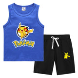 Children Pokemon Pikachu Tshirts & Shorts Summer Vest Middle Pants Sports Casual Bottoming Shirt Sleeveless Two Pieces