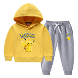 Children Pokemon Pikachu Hoodie & Pant Set Fleece Lined Padded Warm Keeping Winter Clothes Two Pieces
