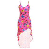 Music Festivals Rave Outfits Dress Summer Sexy Suspenders Low-Cut Slim Fit Split Print Dress