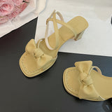 Nude Block Heel Sandals Bowknot Chunky Heel Sandals