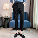 Men Trousers Embroidered Summer Cropped Pants Casual Fashion Simple Thin Suit Pants