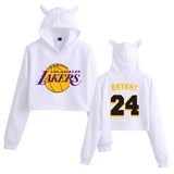 In Memory of Kobe Hoodie Kobe Peripheral Printing Casual Women Navel-Exposed Cat Ear Sweater