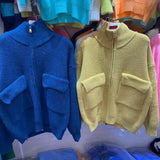 Preppy Aesthetic Outfits Stand Collar Knitted Cardigan Female Women's Sweater Female