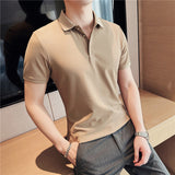 Men Short Sleeve T-Shirt Stretch Casual Polo Collar T-shirt