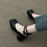 Nude Pumps Block Heel Leather Shoes