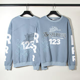 Rrr123 Sweatshirt Distressed Blue round Neck Casual Sweatshirt Men and Women
