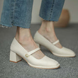 Nude Chunky Heel Chunky Heel Mary Jane Shoes Leather Shoes