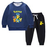 Children Pokemon Pikachu Hoodie & Pant Set Fleece Lined Padded Warm Keeping Winter Clothes Sweatershirt Suit