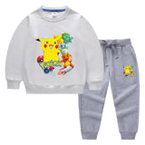 Children Pokemon Pikachu Hoodie & Pant Set Two-Piece Solid Color Baby Cotton Sweater Set