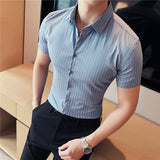 Men Shirts Short Sleeve Striped Shirt