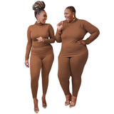 Women Plus Size Co-Ords Knitted Stretch Slim Fit Loungewear Suit