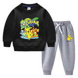 Children Pokemon Pikachu Hoodie & Pant Set Fleece Lined Padded Warm Keeping Winter Clothes Sweatershirt Suit