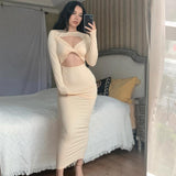 Nina Parker Dresses Sexy Dress Hollow-out Slim-Fit Long-Sleeved Dress