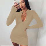 Nina Parker Dresses Solid Color Zipper Slim Fit Sexy Dress