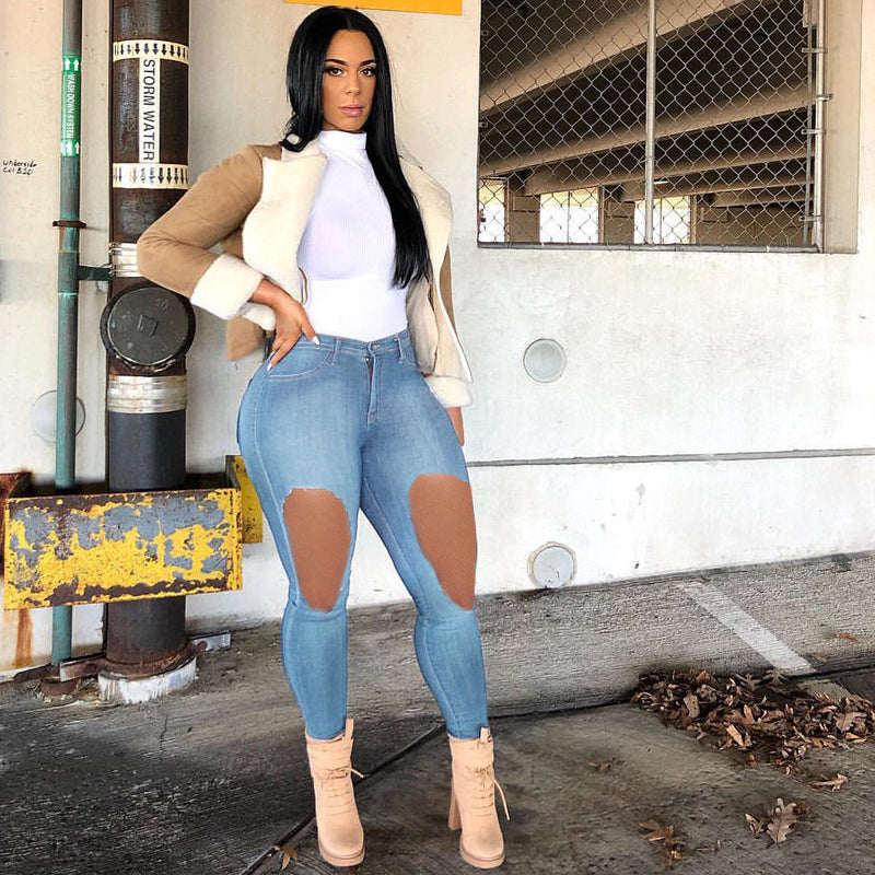 Women Plus Size Jeans High Waist Slim Fit Pencil Pants