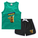 Children Pokemon Pikachu Tshirts & Shorts Casual Sports Sweat-Absorbent Suit Neutral