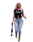 Women Plus Size Jeans Pink Floral Slim-Fitting Skinny Pants