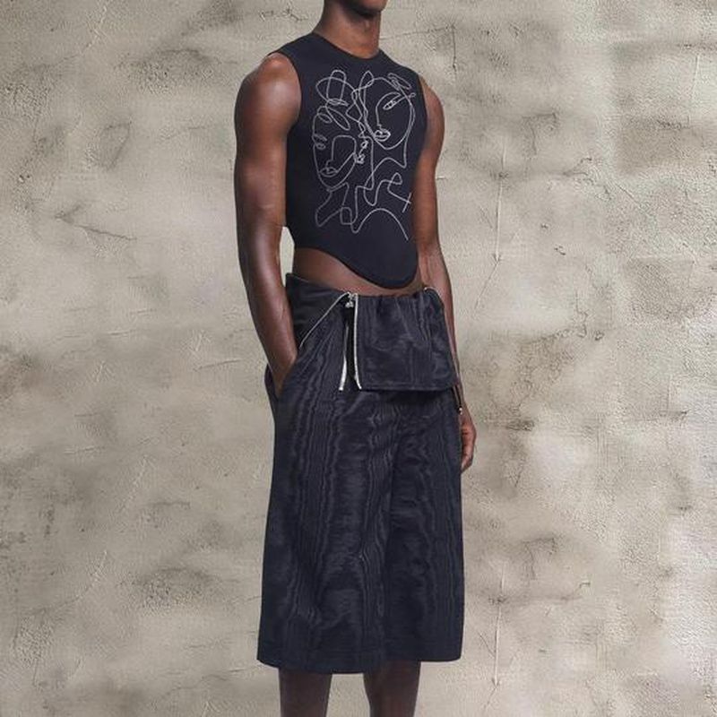 Rave Outfits Mens Vest Printed Knitted Irregular