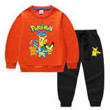 Children Pokemon Pikachu Hoodie & Pant Set Two-Piece Solid Color Cotton Sweater Set