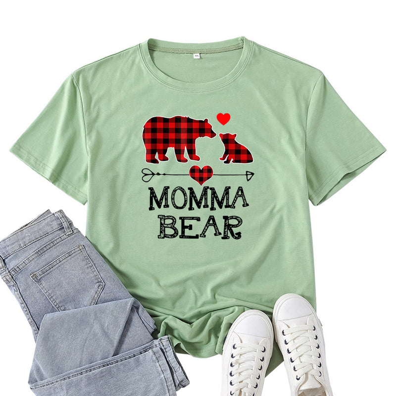Boy Mama T Shirt Mama Bear Mother Pattern Printed Short Sleeve T-shirt