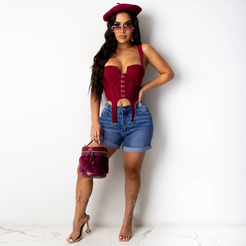 Women Plus Size Jeans Solid Color Denim Shorts